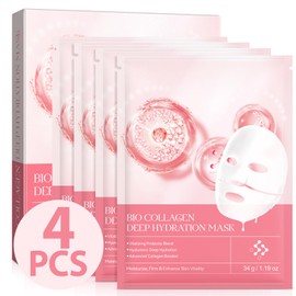 Bio Collagen Mask,Bio Collagen Mask Overnight,Bio-Collagen Deep Hydrating Overnight Mask Hydrating Anti-Aging Gesichtsmaske 4 Stück