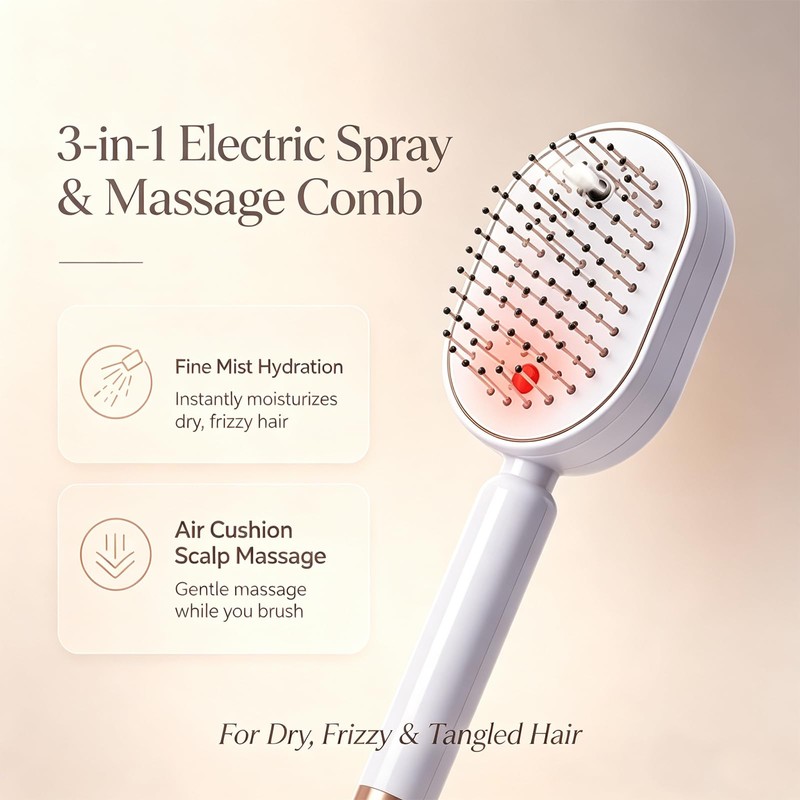 Electric Spray Air Cushion Massage Comb, Rechargeable Steam Brush for