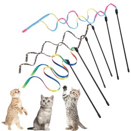 RSYHVG 6 Packs Cat Wand Toy Set, 30cm Cat Interactive Wand with 60cm Rainbow Ribbon StringCloth String for Pet Kitten Training Exerciser Kitten Catcher(6 Pcs)