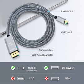 DCHAV 8K USB-C to DisplayPort Cable 6-Foot 4K@144Hz 8K@60Hz 5K 2K@165Hz USB to DP Adapter Display Port Cord Nylon Braided Aluminum Connector for Monitor Computer Laptop Television Tablet