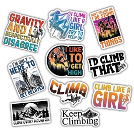 (10pcs) Climbing Sticker Pack, Sports Motivational Vinyl Decals for Rock Climbers, Boulderers, Outdoor Adventurers, Waterproof, UV-Resistant, for Laptop, Water Bottle, Journal, Helmet, Notebook