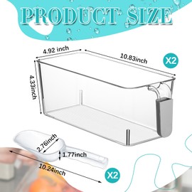 Havawish 2 Set Ice Bin and Flexible Scoop Set Plastic Freezer Ice Bin with Pull out Handle Clear Ice Storage Ice Bucket for Freezer Ice Container with Ice Bucket Scoop Kitchen (10.83 x 4.92 x 4.33 in)