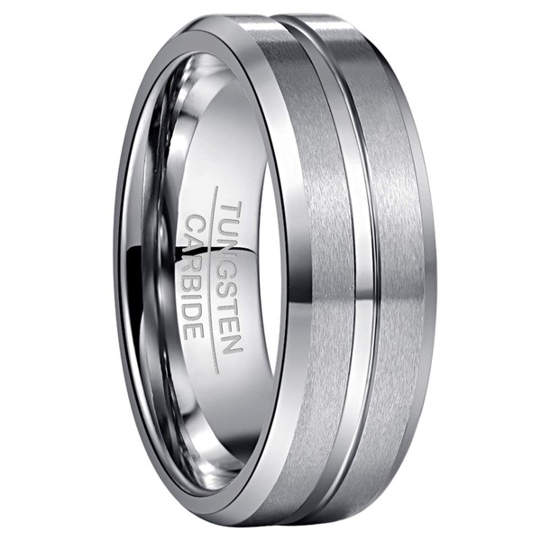 NUNCAD Men's Rings Silver 8mm Tungsten Wedding Ring for Men