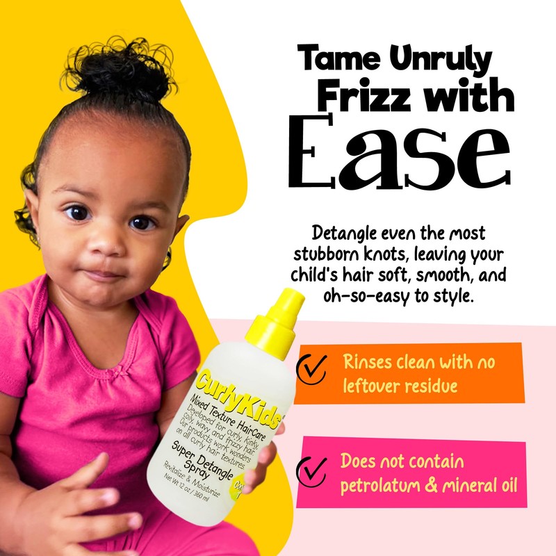 CurlyKids Super Detangling Spray, 12 fluid ounces, Hair Conditioner or