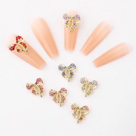 Bow Nail Charms Shiny Alloy Bows Nail Art Charms for Acrylic Nails Cute Gold Bows Nail Art Rhinestones Valentine's Day Nail Jewelry for Women and Girls Holiday DIY Manicure Decoration Accessories