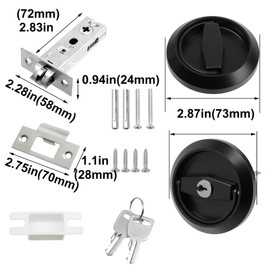 Antrader 1Pcs Privacy Sliding Door Lock, Black Round Recessed Pocket Door Lock with Key and Ring Pull Function for Bed, Bath