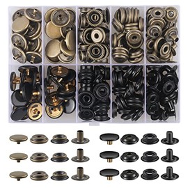 200 piezas (50 juegos) Kit de cierre a presión de 15 mm (15 mm) Broches de botón a presión para broches de piel y cierres para broches de piel inoxidable para bolsa, jeans, ropa, tela (negro + bronce)