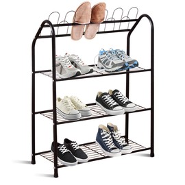 Tangkula Four-Tier Shoe Rack with Slipper Rack at The Top, Rugged Durable Steel Frame, Powerful Bearing Capacity, Ample Storage Space