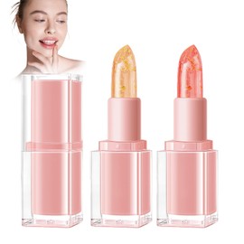 Pack of 2 Temperature Colour Changing Lipstick, Lip Balm, Waterproof, Gold Foil Tinted Lip Balm, Gives a Radiant Lip Tone, Moisturises and Prevents Cracked Lips