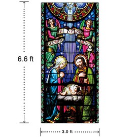 Holy Nativity Christmas Door Cover Manger Scene Religious Christmas Door Banner Backdrop Large Religious Christmas Decoration Large Xmas Door Sign Banner Jesus Nativity Backdrop 6.6 x 3.0 ft