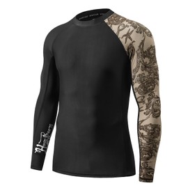 HUGE SPORTS Men's Splice UV Sun Protection UPF 50+ Skins Rash Guard Long Sleeves(Sea Forest, M)