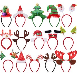 BQTQ 15 Pieces Christmas Headbands Snowman Reindeer Antler Christmas Tree Costume Headbands Elves Party Hats Headbands for Christmas Holiday Favour, Lively Style