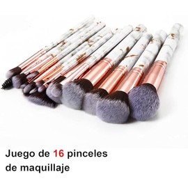 DUAIU Brochas de Maquillaje 16PCs Set de Brochas de Maquillaje, Sintéticas Premium para Polvo Kabuki Rubor Contorno Base Corrector Difuminado Sombras