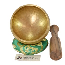 NHZ Meditation Yoga Singing Bowl Set With Mallet, Cushion & Brocade Bag - For Meditation, Chakra Healing, Prayer,Yoga, and Mindfulness (3 Inch Green)