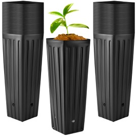 Nuenen 300 Pcs Tall Tree Pot Plastic Deep Plant Nursery Pots Black Seedling Treepots Flower Plant Container Starting Pots with Drainage Holes for Indoor Outdoor Gardening (11.8" H X 3.9" W)