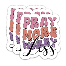 (3Pcs) Pray More Worry Less Sticker Christian Sticker Prayer Sticker Faith Sticker Jesus Sticker Religious Sticker Decals, Waterproof Vinyl Decal for Books Water Bottle Laptop Phone Tumbler, 3" x 2.7"