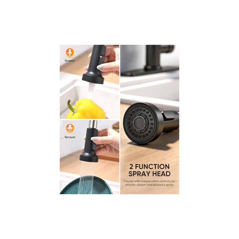 Black Kitchen Faucet with Pull Out Sprayer Stainless Steel Single