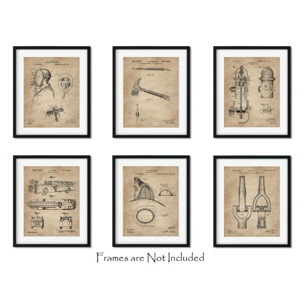 Unbranded 6 Firefighter Patent Art Prints 8"x10" Gift Idea for