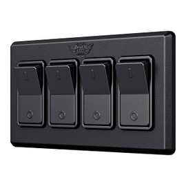 Leisure LED Modern Quadruple SPST On-Off Switch with Bezel, 12-Volt, for RV, Trailer, Camper, with Label Sticker (Black)