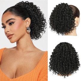Lommel Drawstring Ponytail for Black Women,10 Inch Ponytail Extension for Black Women Curly Pony Tails Hair Extensions for Girls Afro Kinky Curly Hair Pieces for Daily Use(Black)