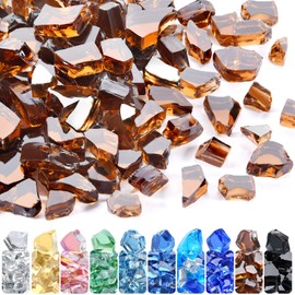 GasSaf 1/2 Inch Fire Glass Reflective Tempered Fireglass Cut Crushed FireGlass for Fire Pit, Fireplace, Replaces Existing Gas Logs & Lava Rocks (20 Pound)(Amber Reflective).