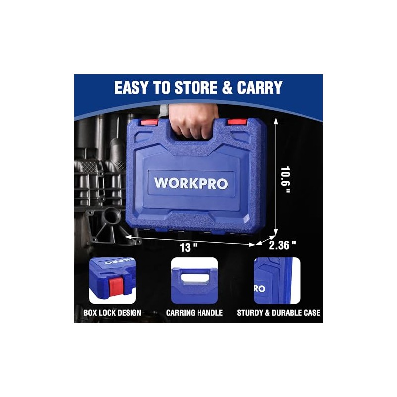 WORKPRO 20-Piece 1/2＂ Drive Deep Impact Socket Set, 6-Point, Cr-V