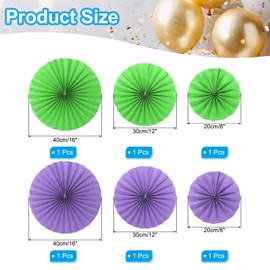 PATIKIL 8"/12"/16" Paper Fans Hanging Decoration, 6 in 1 Set Round Honeycomb Fans with Pearl for Birthday Wedding Graduation Events Party, Green/Purple