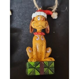 Jim Shore Dr Seuss Max The Dog Wear Santa Hat Sit on Gift Christmas Ornament Jim Shore NWT