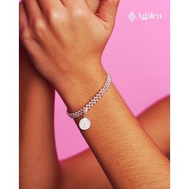 Agalea | Pulsera con medalla de San Benito de plata esterlina ley 925 con bolitas de 2.5 mm, 18 cm de largo, elástica ajustable.