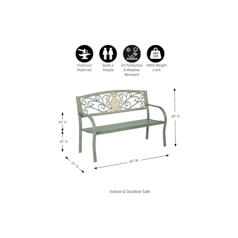 Evergreen Weatherproof Pineapple Outdoor Bench | Holds Up to 300