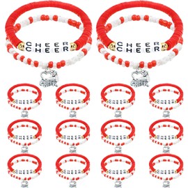 yesaior 48 Pcs Cheerleader gifts for Women Cheer Bracelets Stackable Friendship Bracelets Heishi Surfer Bracelets Cheer Team Gifts for Cheerleaders (red)