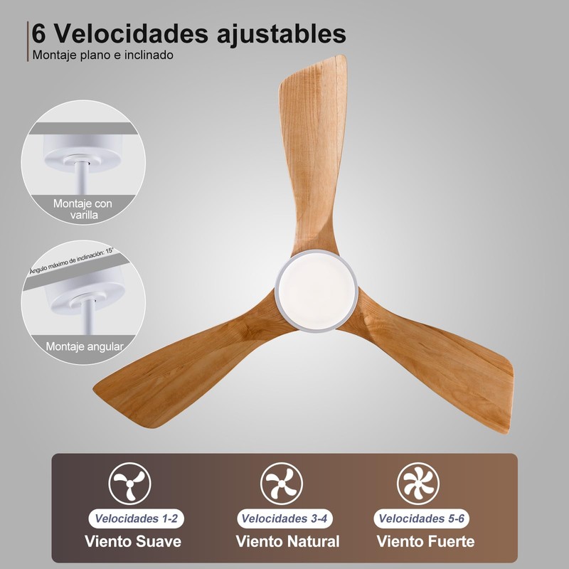 BOJUE 42 Inch White Ceiling Fans with Lights and Remote,Dimmable