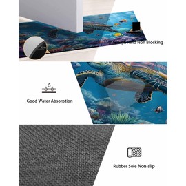 Bath Rugs, Underwater Sea Turtle Coral Fish Absorbent Diatomaceous Earth Bath Mat Quick Drying Non Slip Washable Shower Mat 16x24IN, Summer Ocean Water Doormat for Bathtub Kitchen Living Room