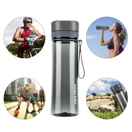 Poecent Botella de agua deportiva, para niños y adultos, a prueba de fugas, sin BPA, botellas portátiles ecológicas para camping, senderismo, ciclismo, al aire última intervensión, gimnasio, yoga, correr, tapa abatible superior, 1 paquete, color negro