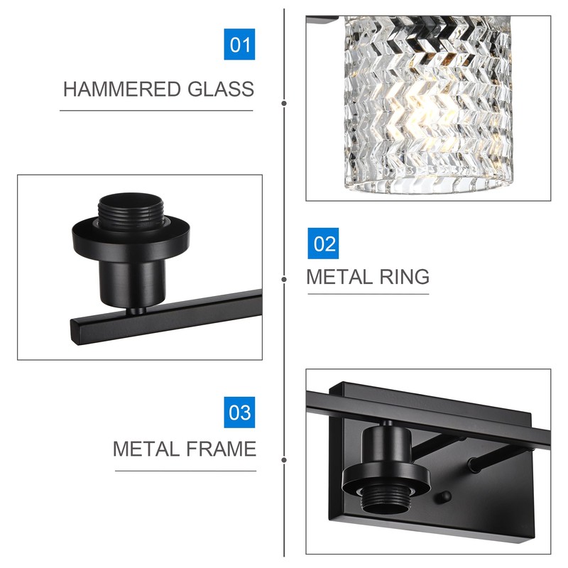 MELUCEE 3 Lights Modern Bathroom Light Fixtures Black Vanity Lights
