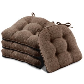 Basic Beyond Chair Cushions for Dining Chairs 4 Pack, Memory Foam Chair Cushion with Ties and Non Slip Backing, 15.5 x 15.5 inches Tufted Chair Pads for Dining Chairs(Brown)