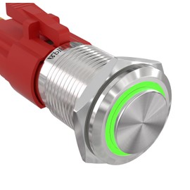 APIELE 16mm Latching Push Button Switch 12V On Off Stainless Steel Shell with LED, Waterproof High Round Cap for 0.63" Mounting Hole with Wire Socket Plug Self-Locking (Silver Shell/Green)