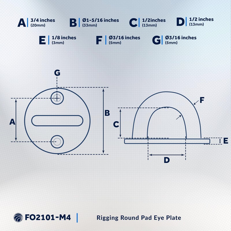 Five Oceans Heavy Duty 3/16" Stainless Steel Round Pad Eye,