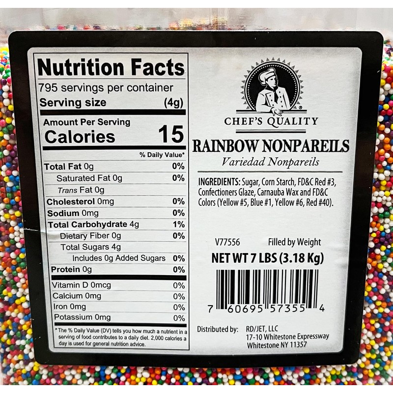 Chef's Quality Nonpareils Rainbow Sprinkles 7 Pounds For Decorating &
