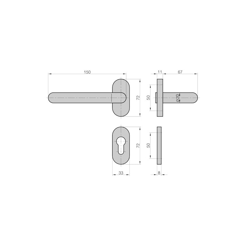 BASI Rosette Fitting, Handle and Rosette for the Inside, Oval