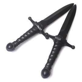 Hoappa 15" Foam Dagger Martial Arts Weapons, Black Realistic Fake Short Sword Prop for Costume Accessory, 2 Pack