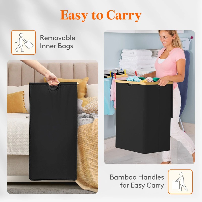 Lifewit 160L Double Laundry Hamper with Lid, Extra Large Bamboo