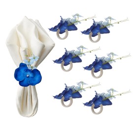 KWQBHW Handmade Orchid Flower Napkin Rings Set of 6 Blue Flower Napkin Holders Handcraft Serviette Buckles Rings for Wedding Dinner Table Decor