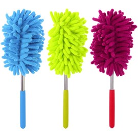 BJ-SHOP Microfibre Duster Hand Washable Dusting Brush with Telescopic Rod for Removing Dust and Stains on Windows and Furniture Pack of 3 Duster