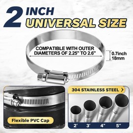 Tudomro 6 Pack 2 Inch Reusable Stainless Steel Clamp for PVC Pipe Caps Fit Diameter 2.25" to 2.6" Worm Gear Drive Hose Clamps Rustproof Repair Parts for Dwv Sewer HVAC Cleanout Cap