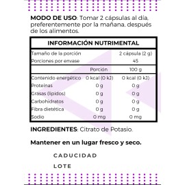 Citrato De Potasio Y Magnesio. 2 Frascos 100 Cpsulas Cu