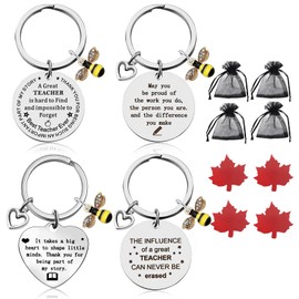 SwirlColor Teacher Gifts Keyring 4pcs, Meaningful Thank You Keyring Novelty Teacher Keyrings Metal Keyrings for Women Men Teacher Instructor Professor Coach