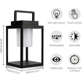 HFVLITE Cordless Table Lamp Waterproof Portable Garden Light Touch-Sensitive LED Night Light Outdoor Rechargeable Hand Lamp, Dimmable Desk Light Battery Operated for Garden, Patio, Yard, Path