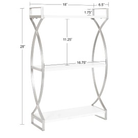 Kate and Laurel Arietta Modern Glam 3-Tier Wood and Metal Shelf; 18 x 7 x 28; White and Silver; Chic Contemporary Storage and Decor