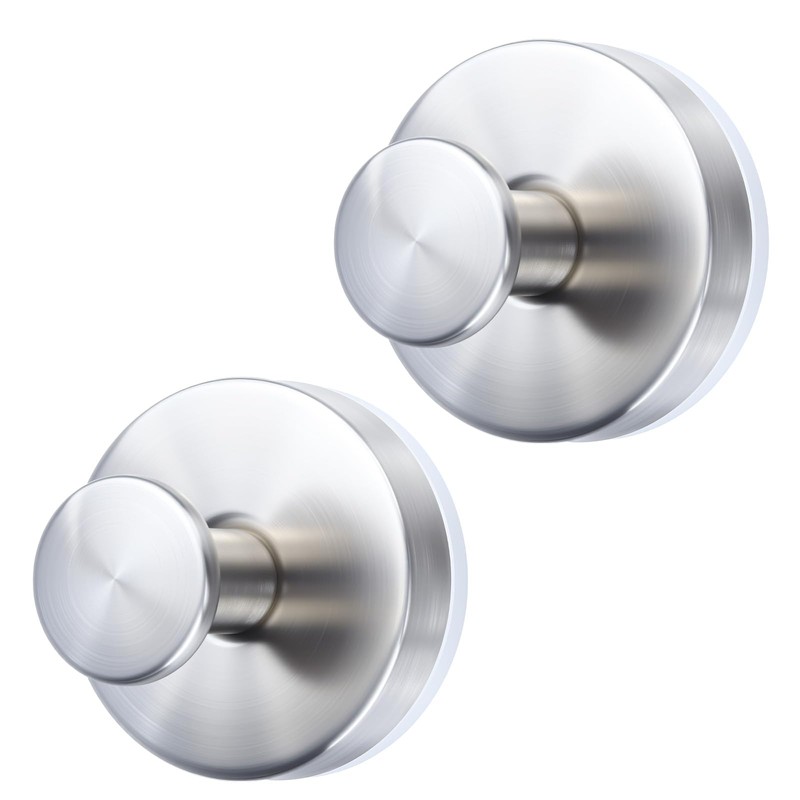 WellMade 2 Pack Brushed Stainless Steel Suction Cup Hooks for